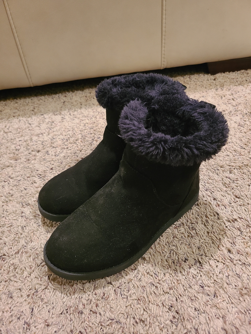 Girls Black Faux Suede Plush-Lined Ankle Boots